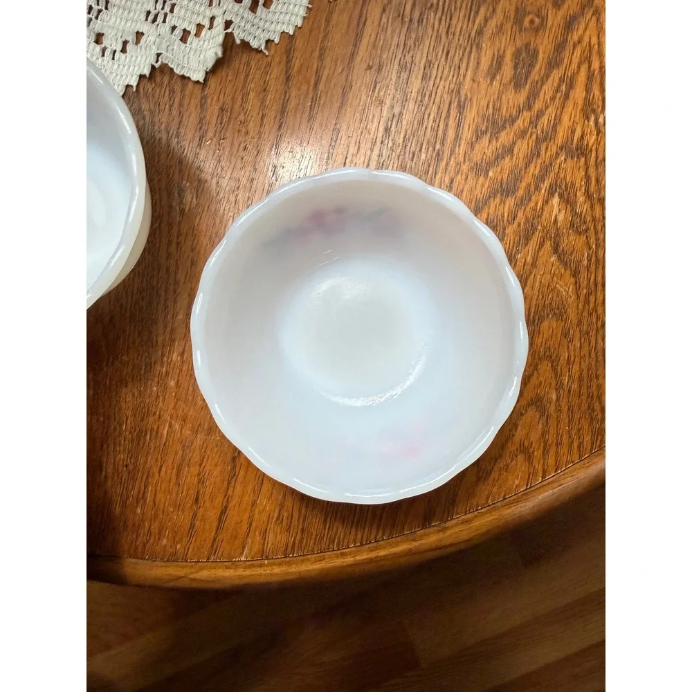 Vintage Fire-King Primrose Milk Glass Custard‎ Bowls 6oz Scalloped Set of 2
